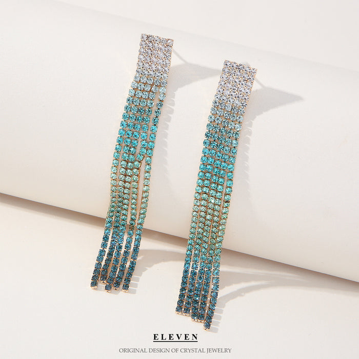 Colorful Tassel Rhinestone Earrings - Exaggerated Dangles for a Trendy Style