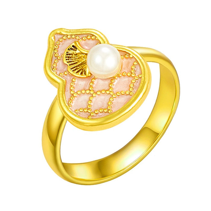 Wholesale natural imitation pearl painted oil petal gourd rings