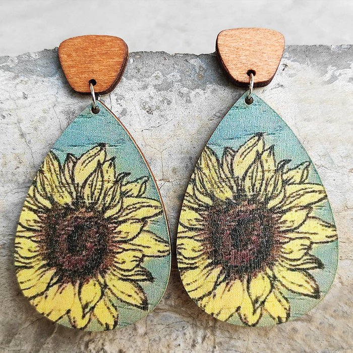 Wooden sunflower earrings