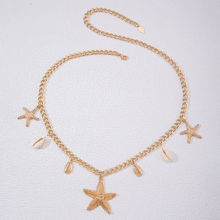 Cadena de cintura con borlas y colgante de concha de estrella de mar, estilo playero, cadena de cintura creativa