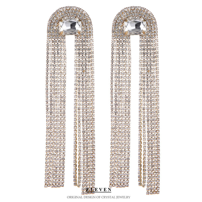 Full Rhinestone Earrings - Sophisticated Long Tassel Jewelry for a Chic Look