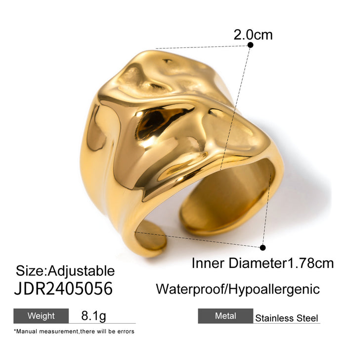 18K Gold Plated Stainless Steel Ring with Hollow Geometric Pattern