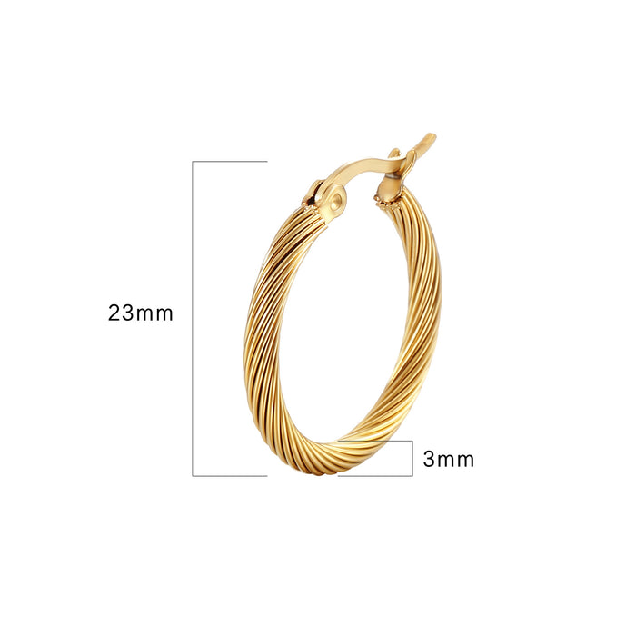 Women's stainless steel round earrings simple real gold plated wire rope earrings