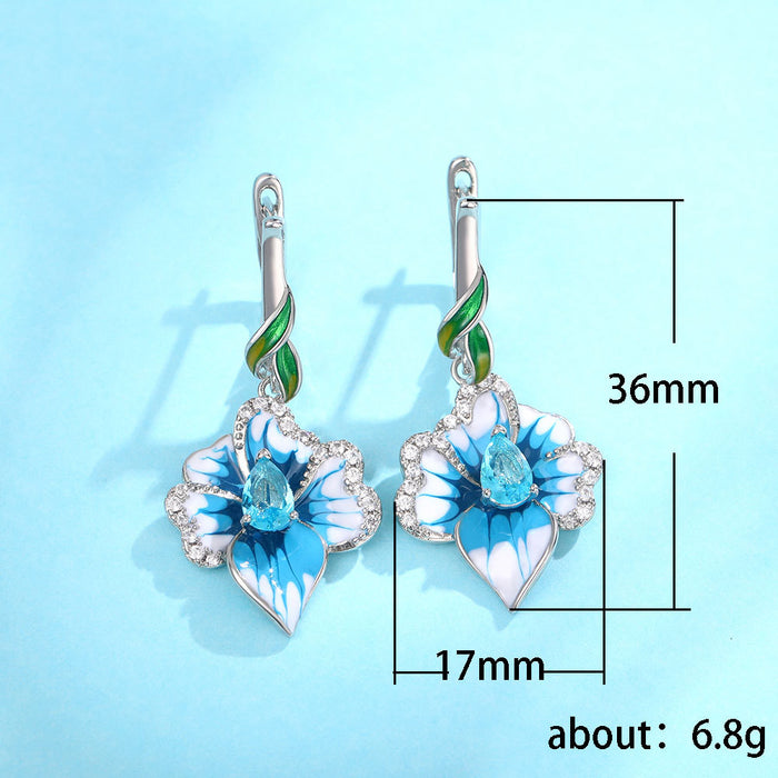 Pastoral style flower dripping glue earrings