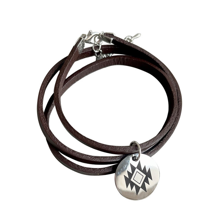 Pulsera de cuero con diseño azteca y cabeza de toro única con diseño bohemio de múltiples capas