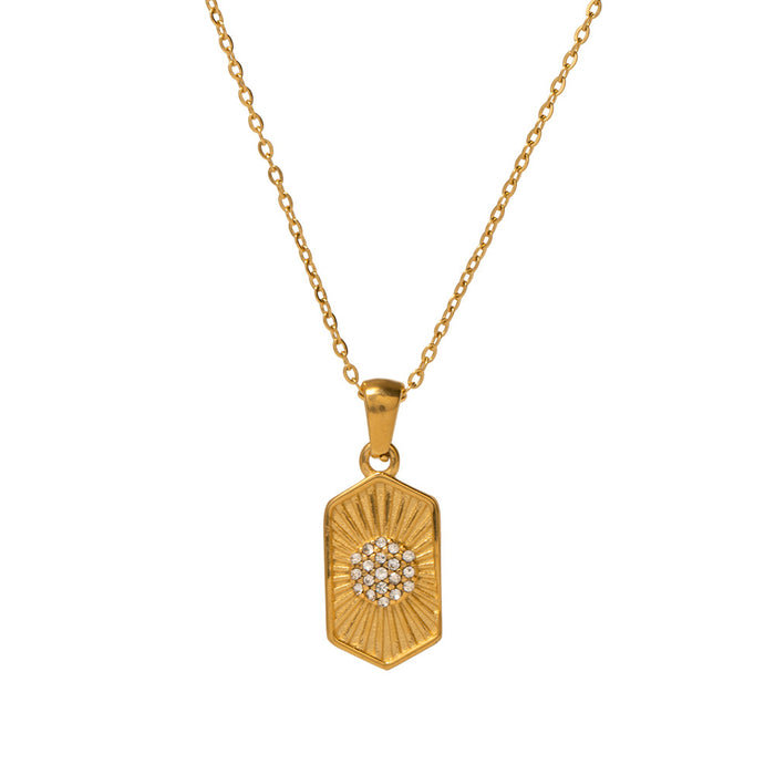 18K Gold-Plated Czech Zircon Pendant Necklace - Trendy Titanium Steel Geometric Design