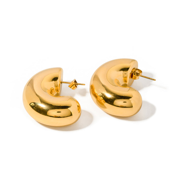 18K Gold Plated Chunky C-Shape Earrings - Stainless Steel Fashionable Gift for Women