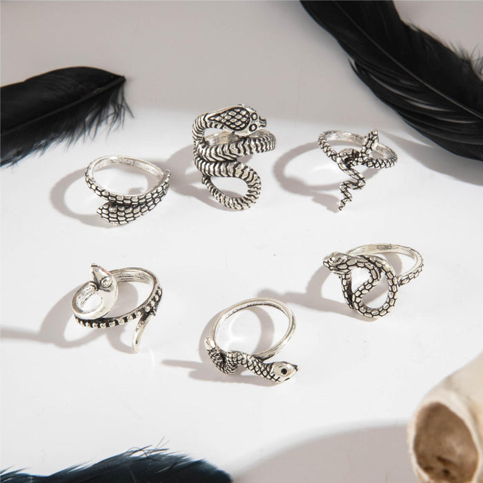 Gothic Snake Ring Set - Halloween-Inspired Punk Alloy Rings for Women