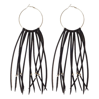 Handcrafted Bohemian Leather Tassel Earrings with High-End Vacation Style