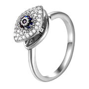 Wholesale diamond-encrusted blue-eyed evil eye rotating ring - wallojewerly 