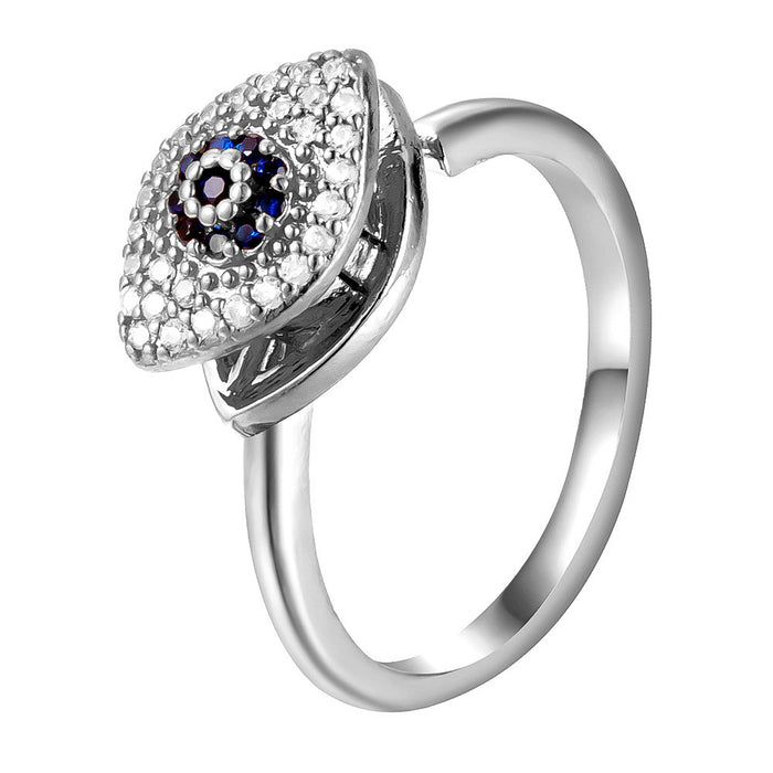 Wholesale diamond-encrusted blue-eyed evil eye rotating ring