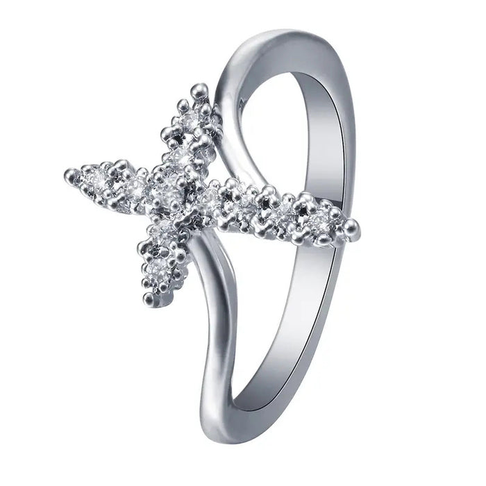 Geometric zircon cross ring creative engagement ring jewelry