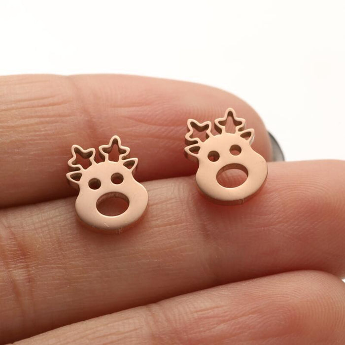 Christmas Reindeer Stainless Steel Stud Earrings - Mini and Cute Holiday Jewelry