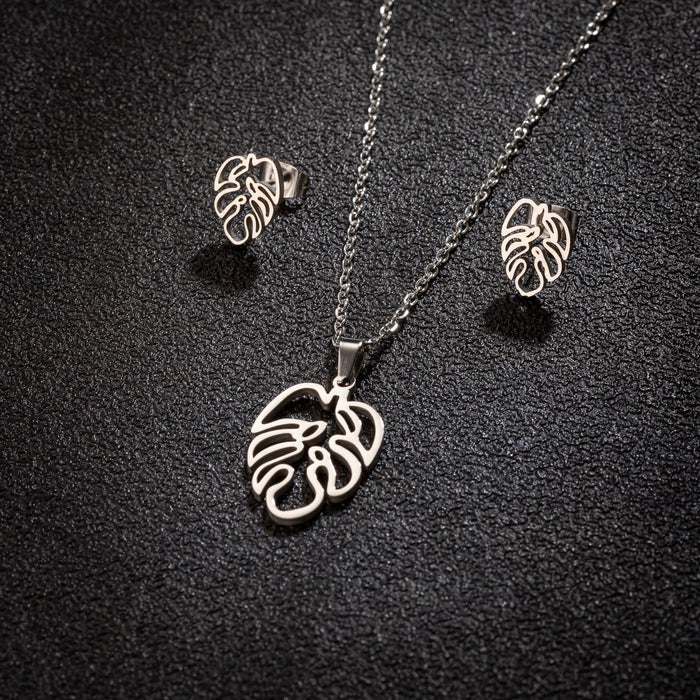 Palm Leaf Stainless Steel Jewelry Set - Simple and Stylish Plant Jewelry