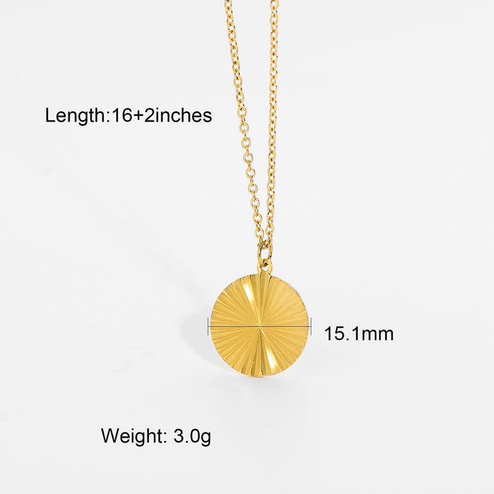 Fashionable Titanium Steel Sun Disc Pendant Necklace - 18K Gold-Plated Stainless Steel Coin Design for Men and Women