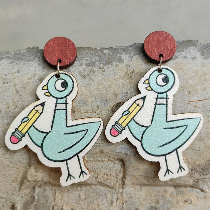 Wooden reading duck earrings