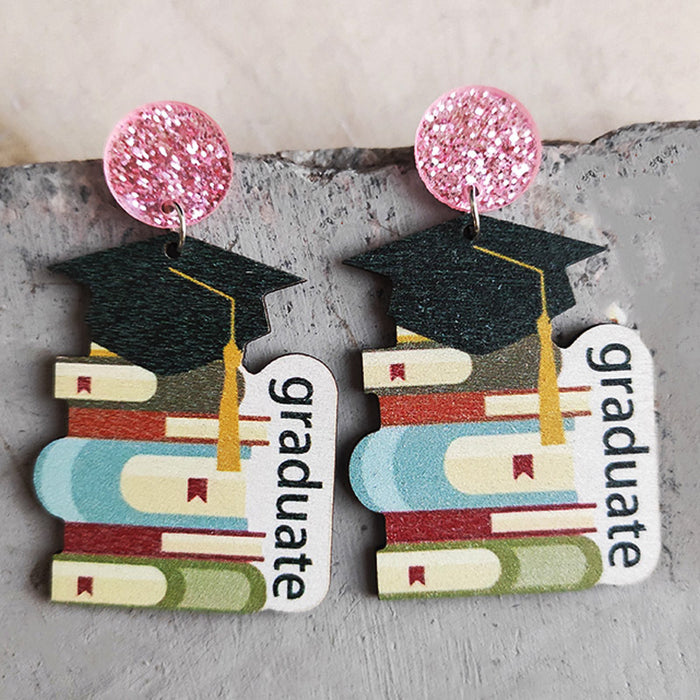 School season book wooden earrings