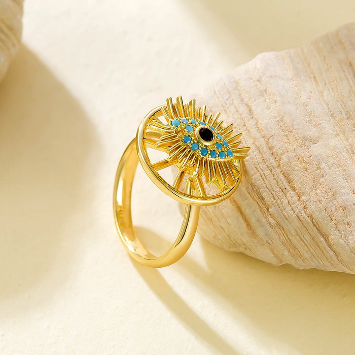 Wholesale copper micro-painted colored diamond evil eye rotating open ring