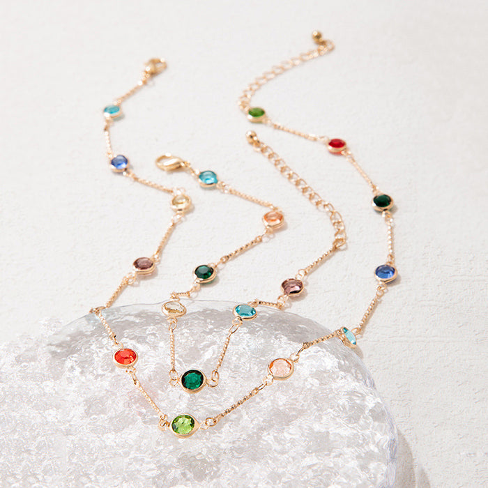 Color-Blocked Pearl and Gold Anklet Set - Retro and Stylish Accessory