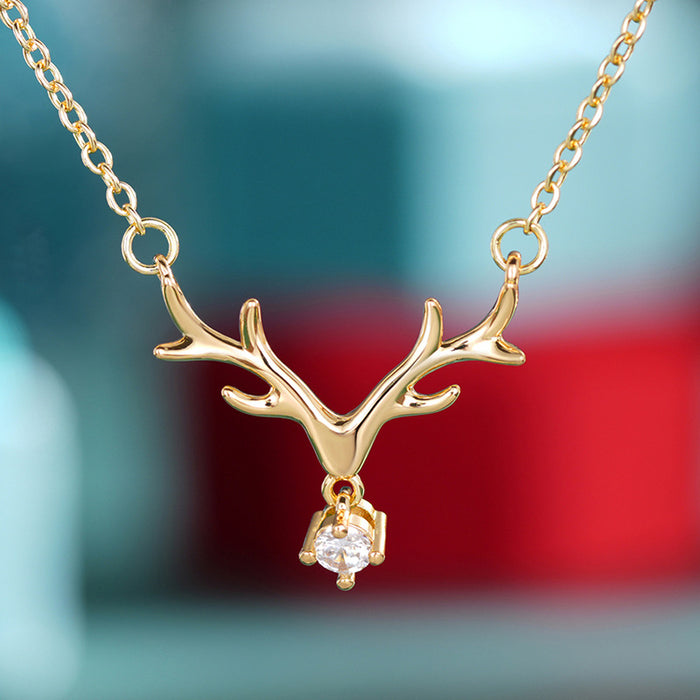 Christmas Elk Zircon Pendant Necklace