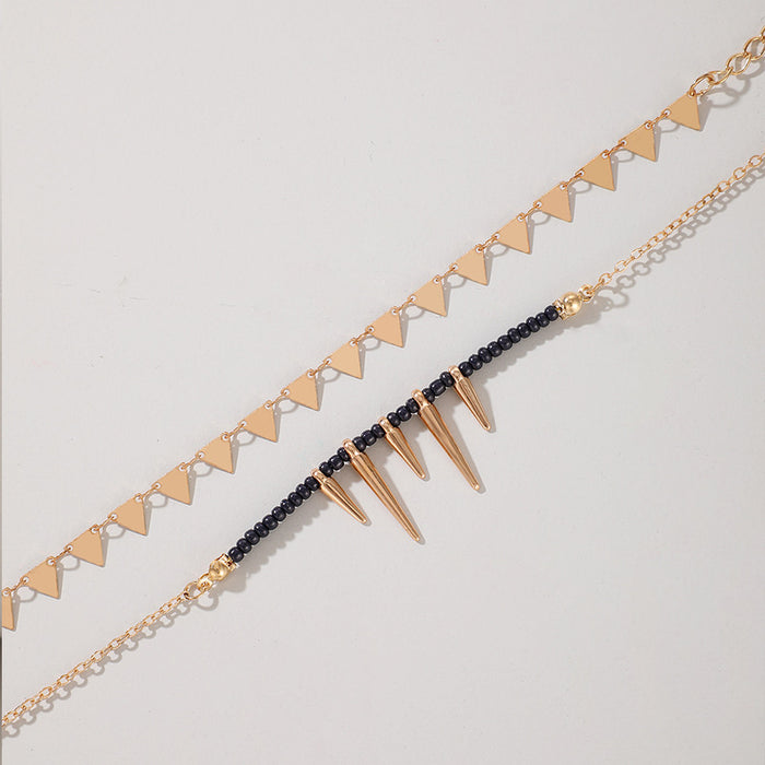 Bullet and Triangle Multi-Layer Anklet with Black Beads