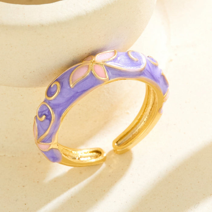 Wholesale colored enamel dripping round irregular flower bud opening rings - wallojewerly 