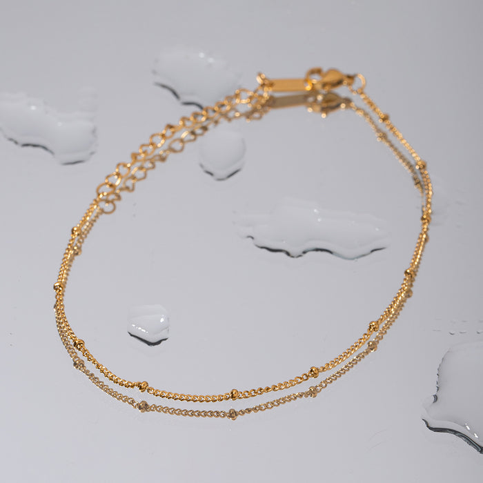 18K Gold Plated Titanium Steel Anklet - Fine Round Bead Chain Fashion Jewelry for Women