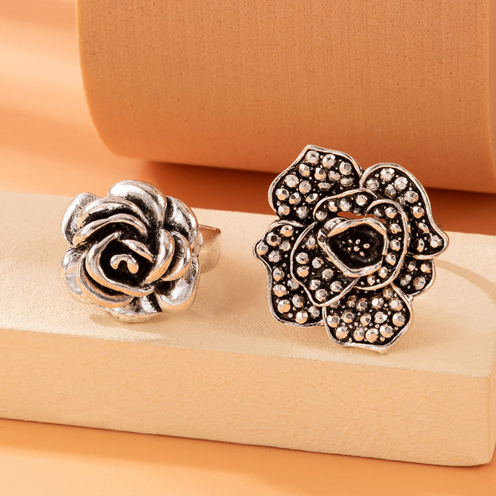 Vintage rose ring two-piece alloy three-dimensional flower combination