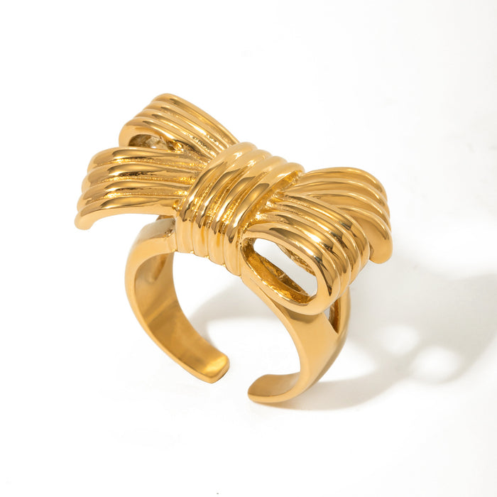 Textured 18K Gold Plated Stainless Steel Ring - Elegant and Modern