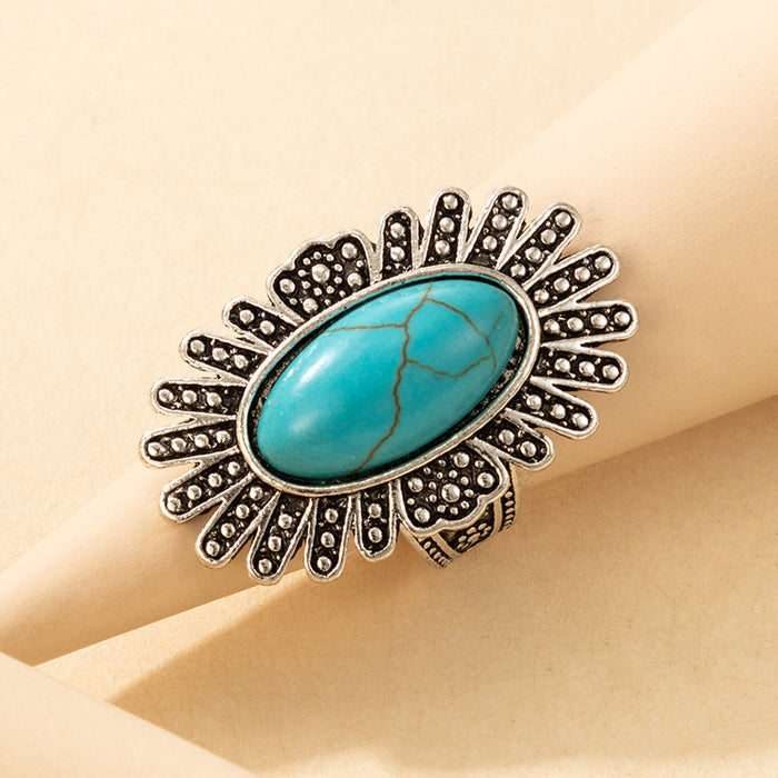 Oval turquoise ring, retro trend ring