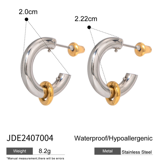 Pendientes de acero inoxidable con doble C de estilo europeo transfronterizo: joyas de alta gama chapadas en oro de 18 quilates que no se decoloran para mujeres