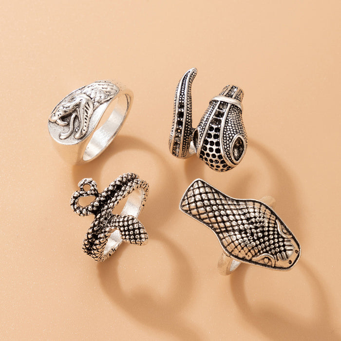 Alloy Animal Snake Shape 4-piece Vintage Ring Set