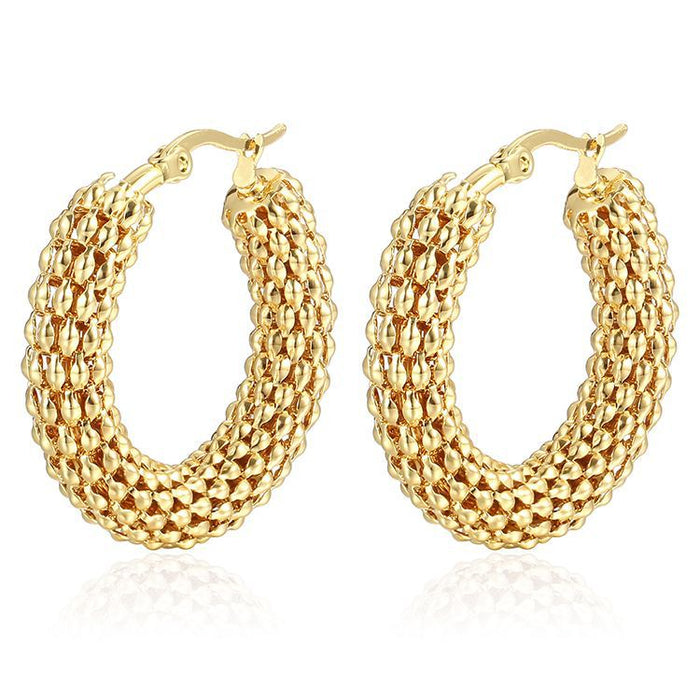 Retro corn chain stainless steel earrings, exaggerated 18K gold circle light luxury earrings