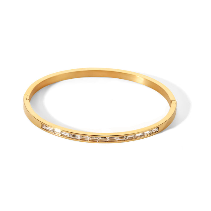 Pulsera de acero de titanio de tendencia: joyería de circonita cuadrada blanca bañada en oro de 18 quilates para mujer