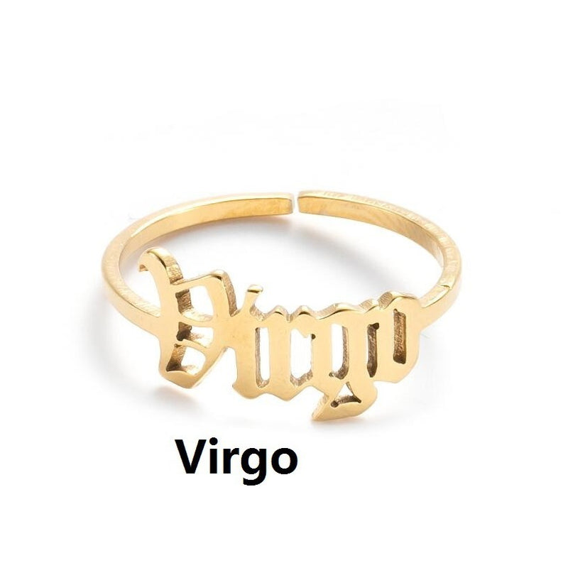 Stainless steel letter ring, European and American retro open ring wholesale