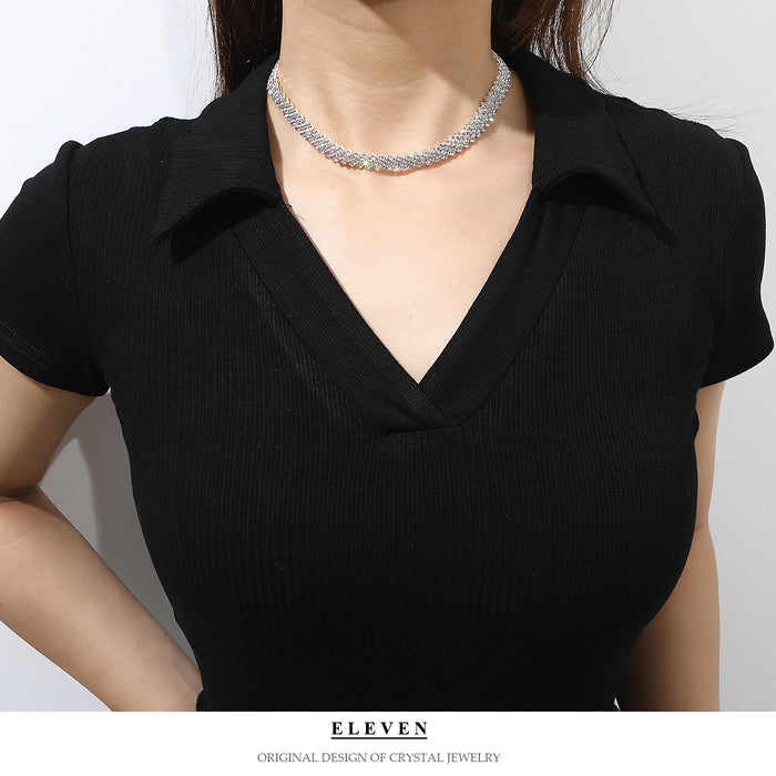 Glamorous Rhinestone Choker Necklace - Multi-Row Statement Collar for Fashion-Forward Women