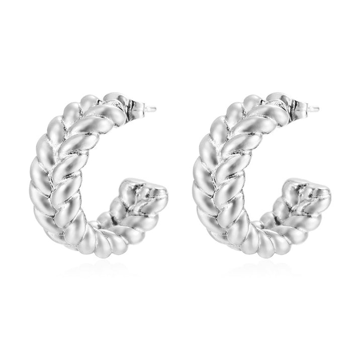 18K wheat ear double twist earrings, high-grade stainless steel earrings C-shaped earrings