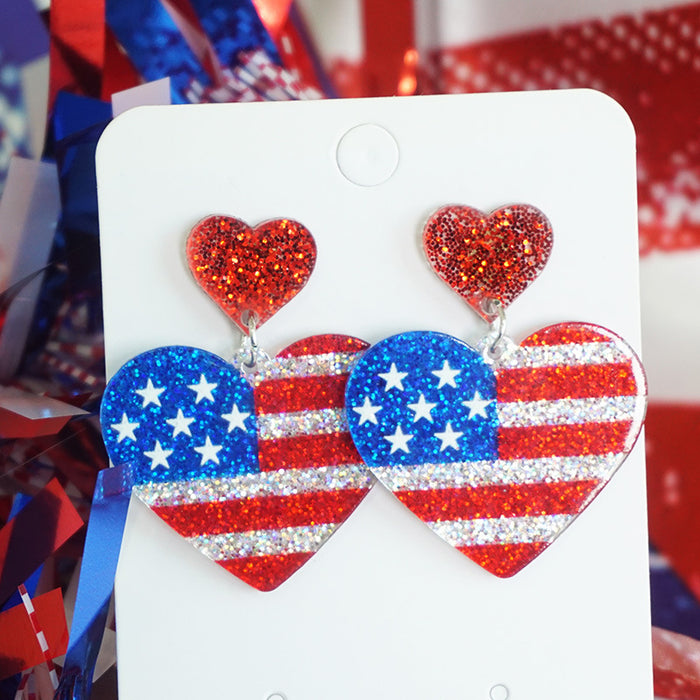 Patriotic Party Earrings with Shiny Glitter Design