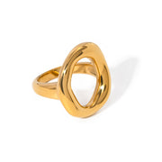18K Gold Stainless Steel Oval Zircon Ring with Weave Texture - wallojewerly 