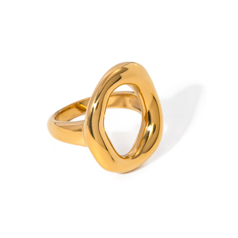 18K Gold Stainless Steel Oval Zircon Ring with Weave Texture - wallojewerly 