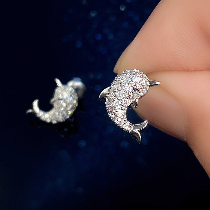 Dolphin earrings small zircon earrings for women