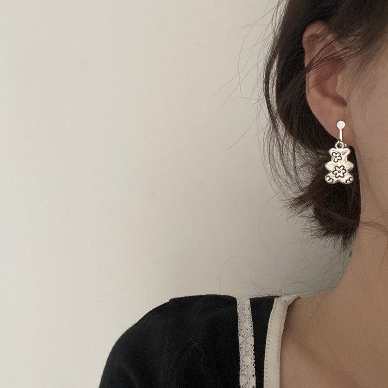 Pendientes de oso aguja de plata S925 pendientes coreanos simples de moda