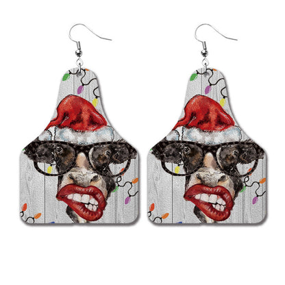 Christmas PU Leather Earrings with Plaid, Reindeer, and Santa Teardrop Design