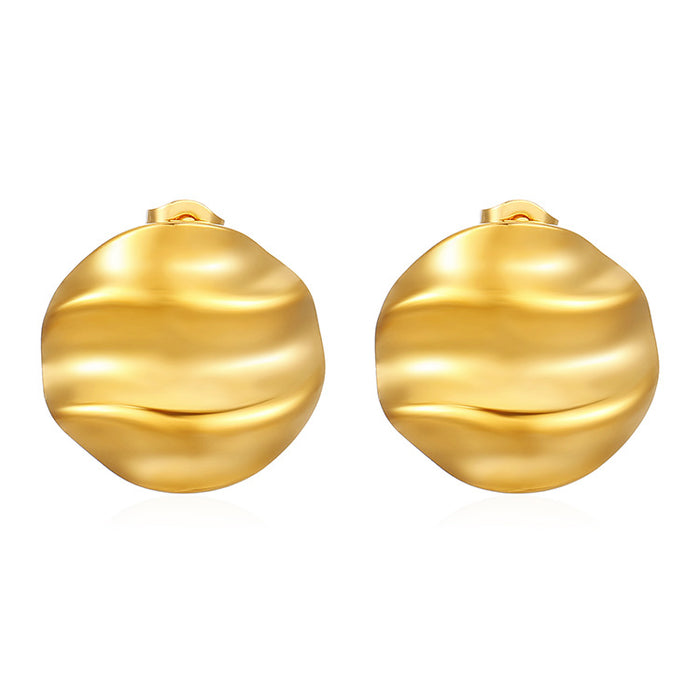 Pleated round earrings light luxury 18K earrings