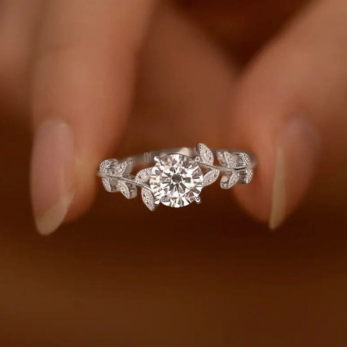 Anillo de hojas con diseño de flores de vid para mujer