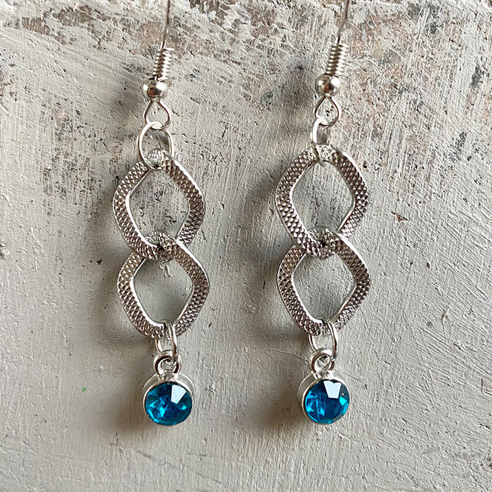 Minimalist Geometric Metal Earrings with Colorful Zircon Pendant - wallojewerly 