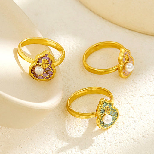 Wholesale natural imitation pearl painted oil petal gourd rings - wallojewerly 