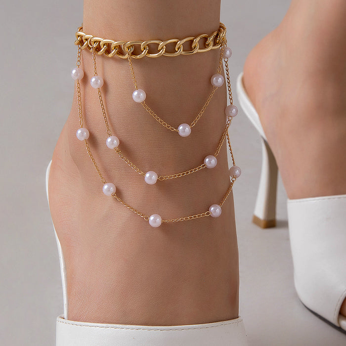 Chic Heart Pendant Anklet Set – Layered Chains with Rhinestone Details