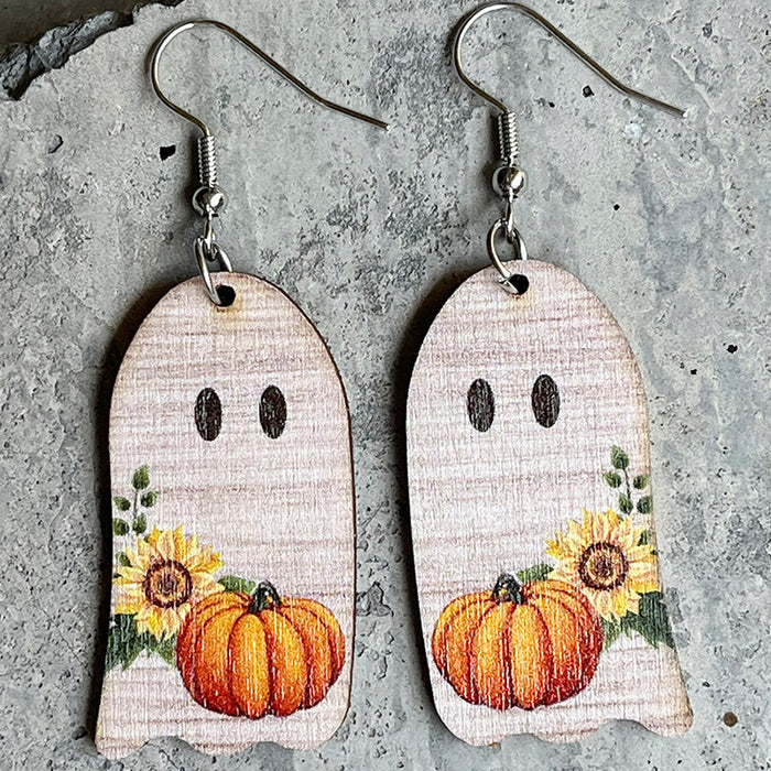 Wooden Ghost Pumpkin Earrings