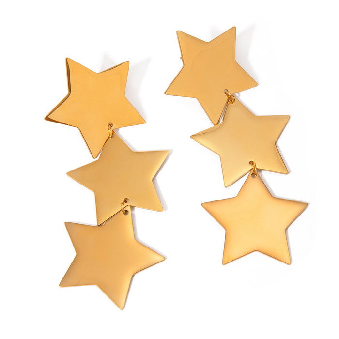 High-End 18K Gold Stainless Steel Triple Layer Star Earrings - Minimalist Titanium Steel Jewelry